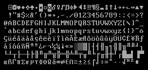 IBM PC character-set. Moonman’s face is third character.